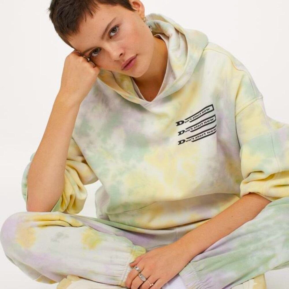 H&M X Dua Lipa Tie-dye Hoodie Oversized Graphic Kanga Pocket - M